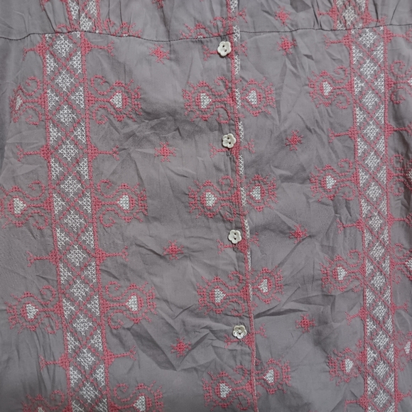 Odd Molly Anthropologie Pink Gray Embroidered Cotton Shirt Dress - Picture 2 of 5